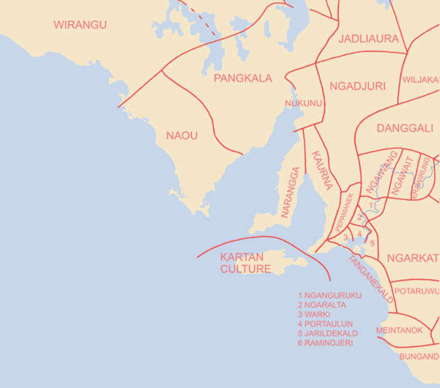 Aboriginal tribal areas. Extract from a map compiled by N B Tindale of the South Australian Museum.